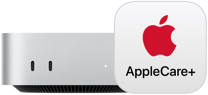 Mac mini i sølv vist forfra, og AppleCare+