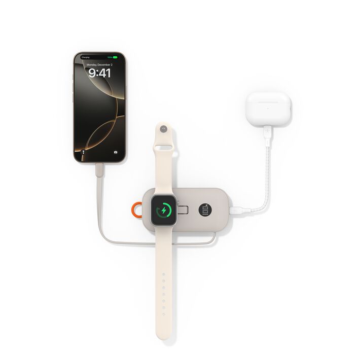 Belkin BoostCharge Pro 10 000 mAh Powerbank med Apple Watch-lader - Sand