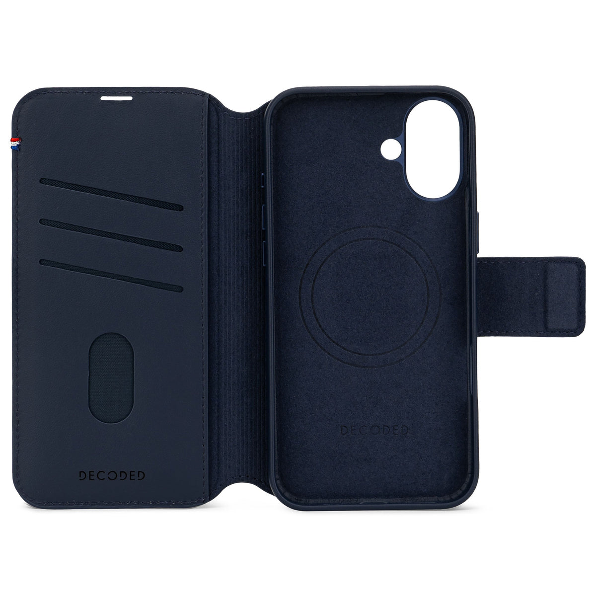 Decoded Lommebokdeksel i skinn med MagSafe til iPhone 16 Plus - Navy