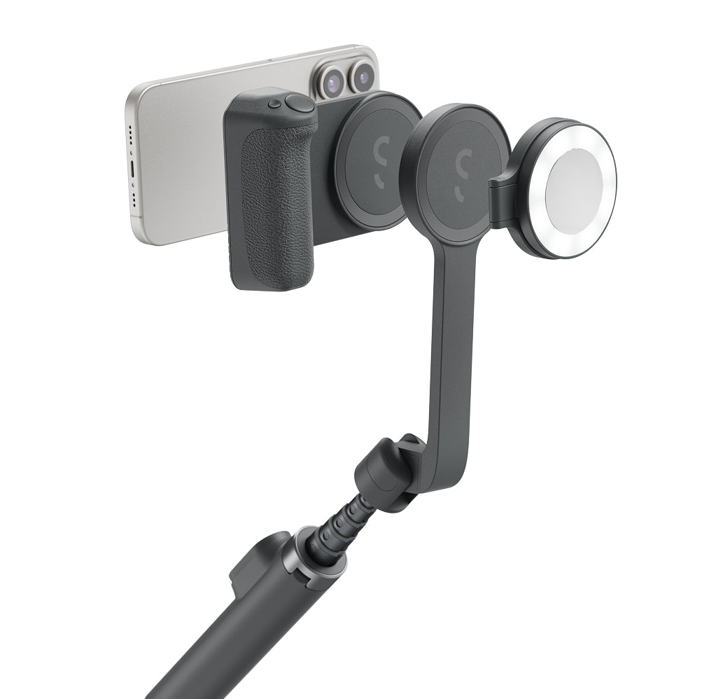 ShiftCam SnapTravel Kit Pro iPhone Selfiestang med kamerautløser og ringlys - Midnatt