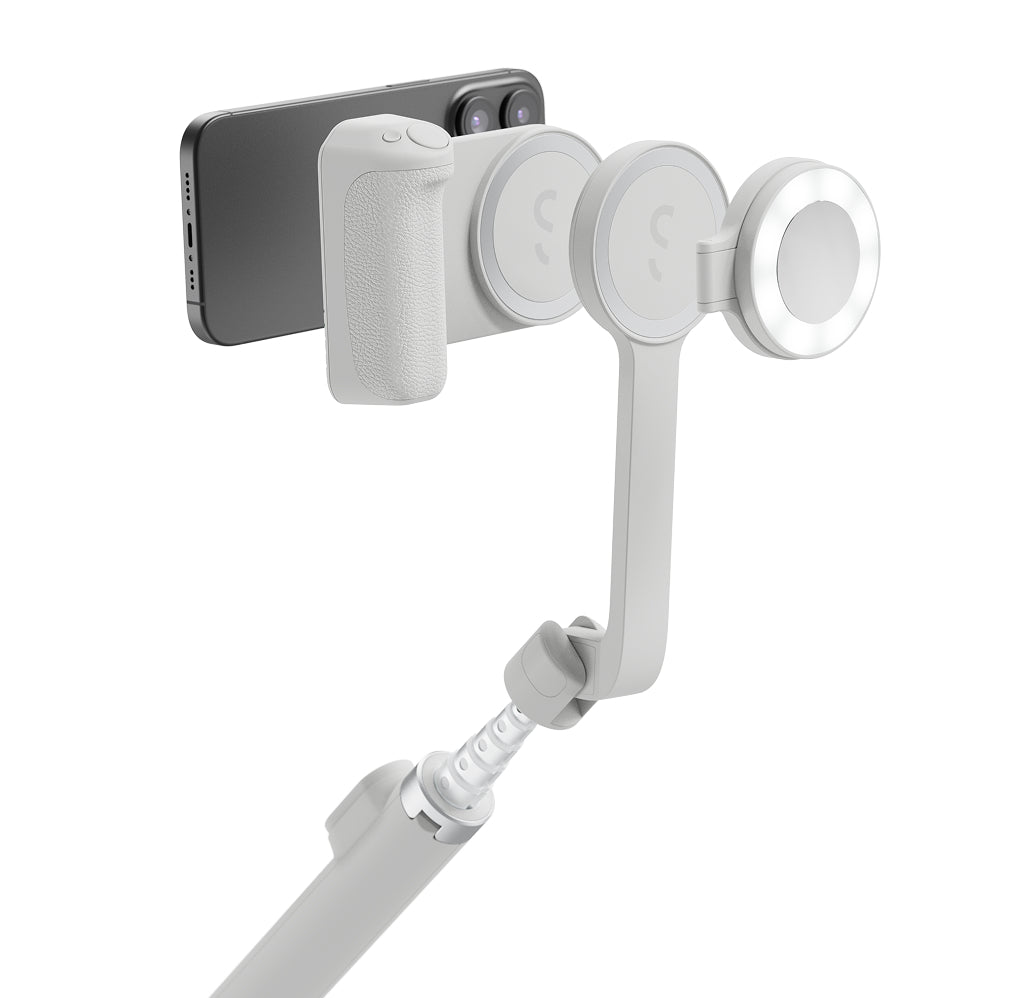 ShiftCam SnapTravel Kit Pro iPhone Selfiestang med kamerautløser og ringlys - Grå