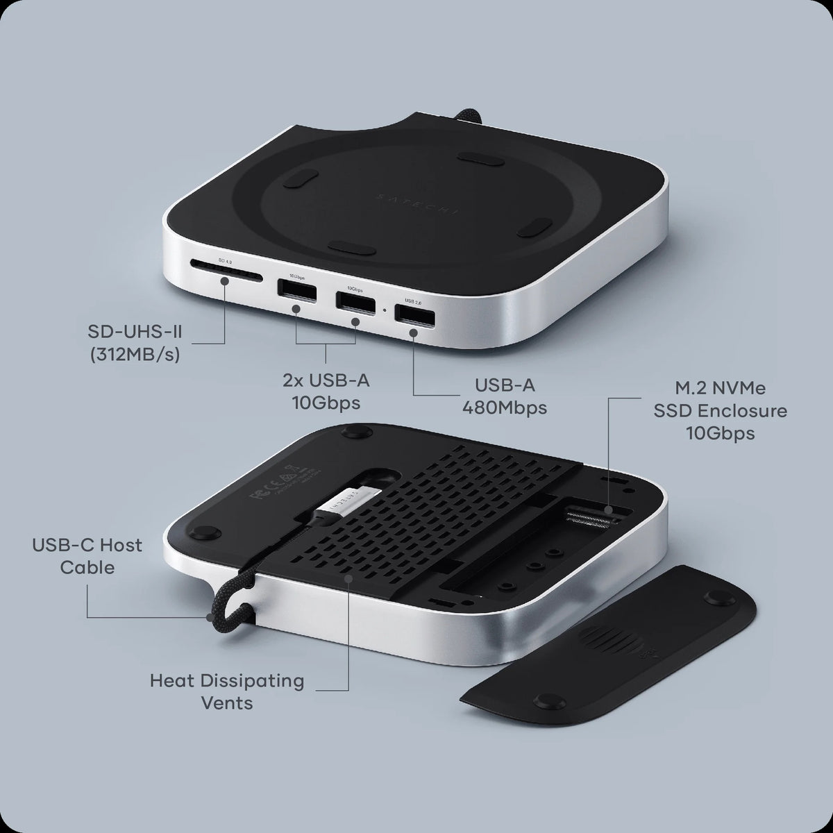 Satechi Mac mini Stand Hub med SSD-kabinett